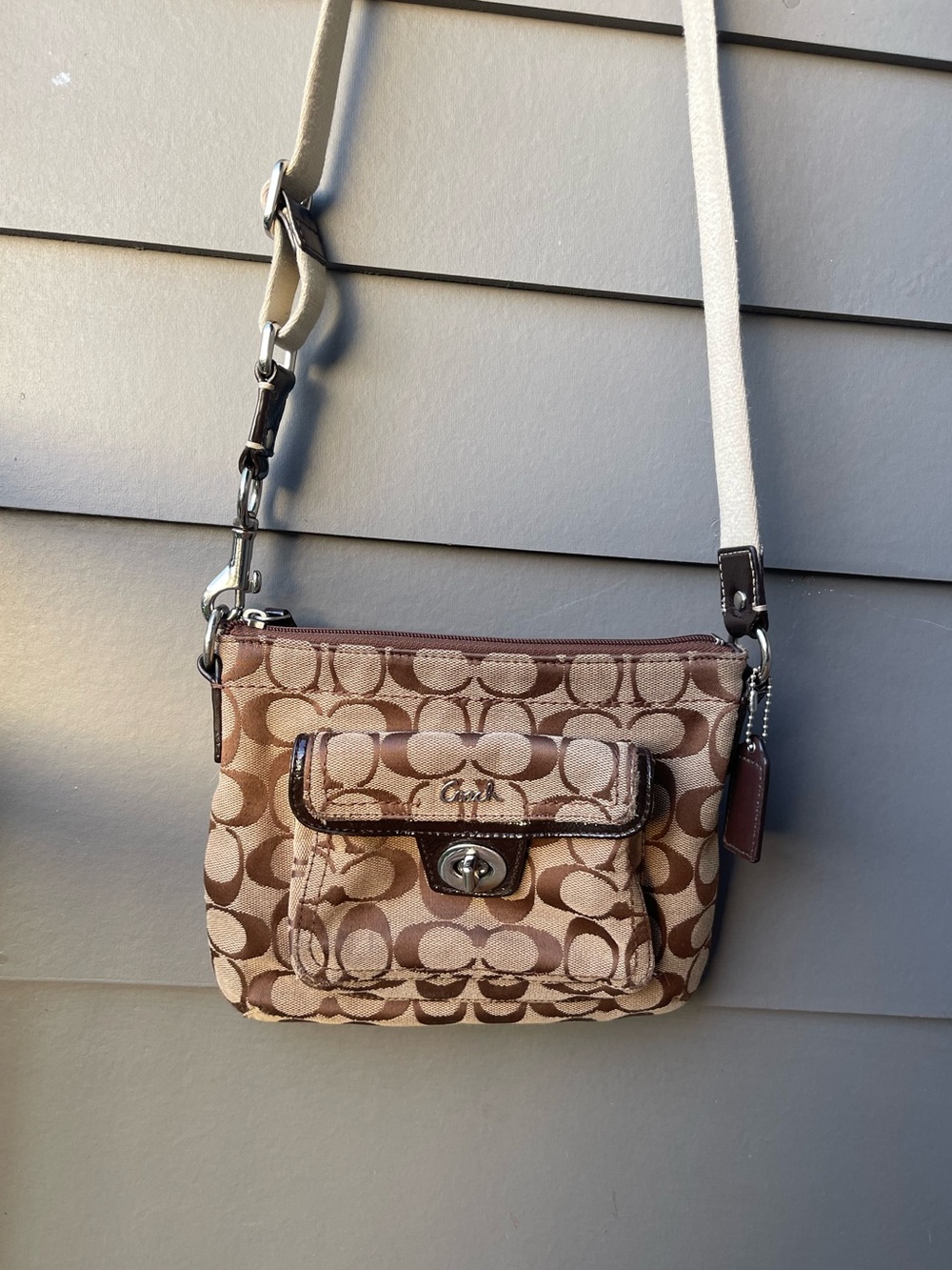 Brown Coach Signature Canvas Crossbody w/ turnlock